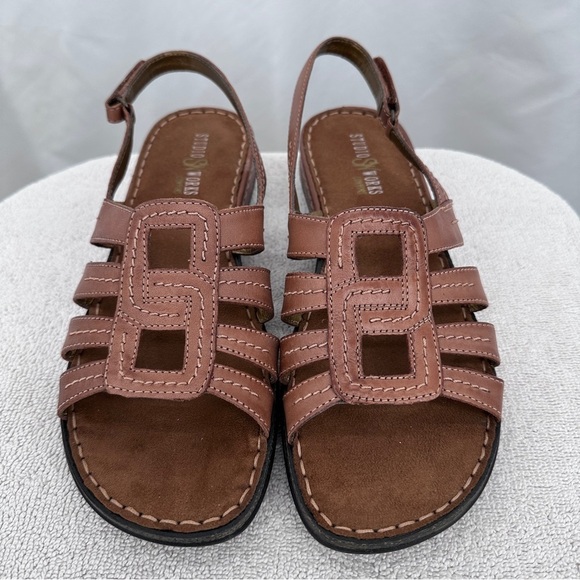 Studio Works Women's Patty Sandals 9.5 Antique Tan Hook & Loop Closure New - Picture 2 of 8